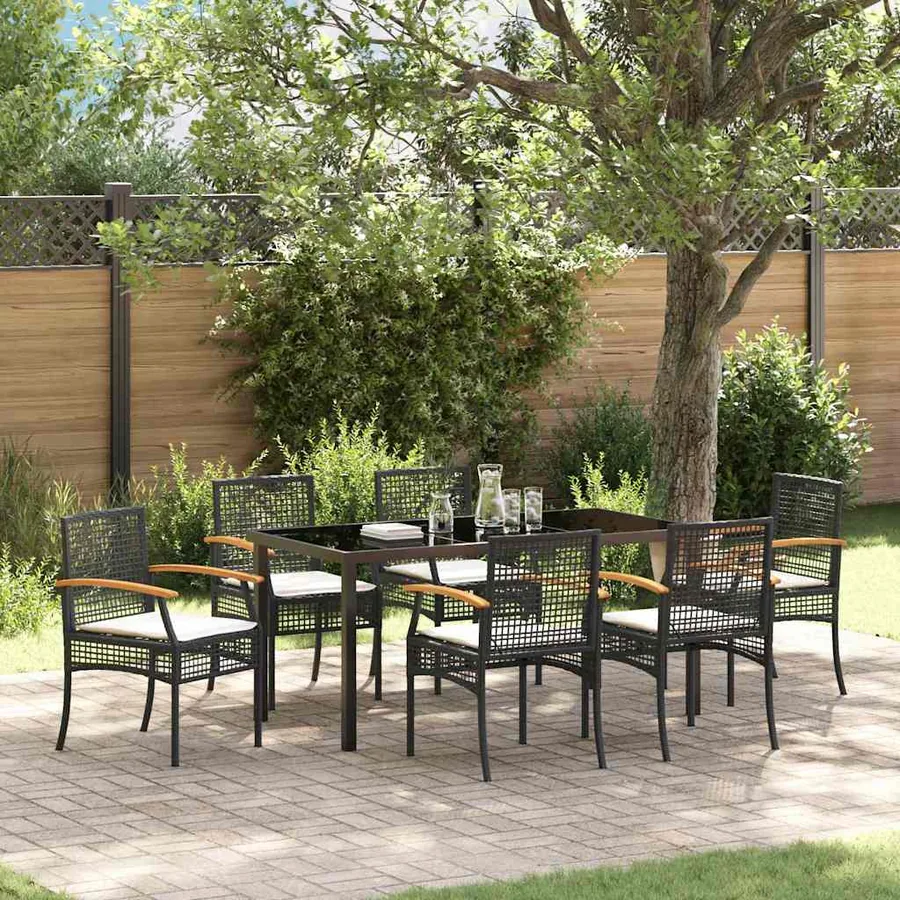Ensemble de salle à manger pour jardin 7 pcs Noir Rotin