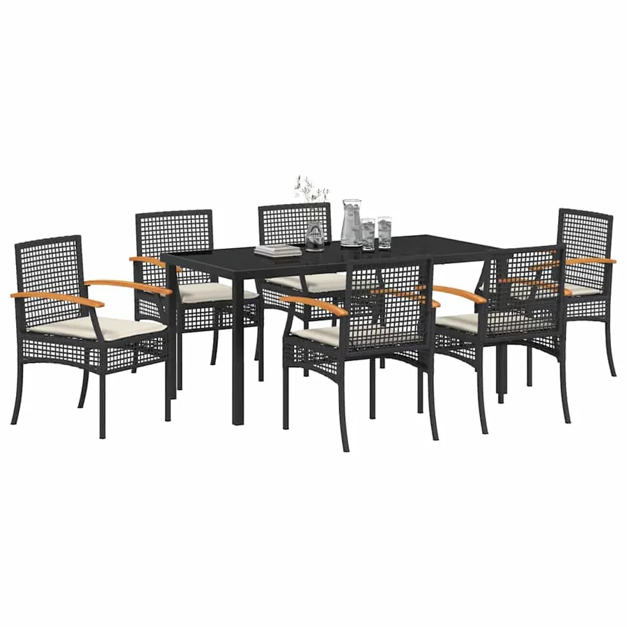Ensemble de salle à manger pour jardin 7 pcs Noir Rotin - 3