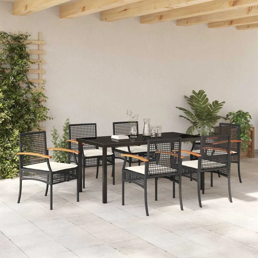 Ensemble de salle à manger pour jardin 7 pcs Noir Rotin - 4