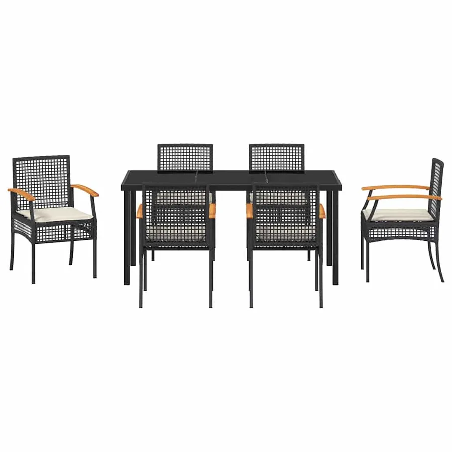 Ensemble de salle à manger pour jardin 7 pcs Noir Rotin - 7