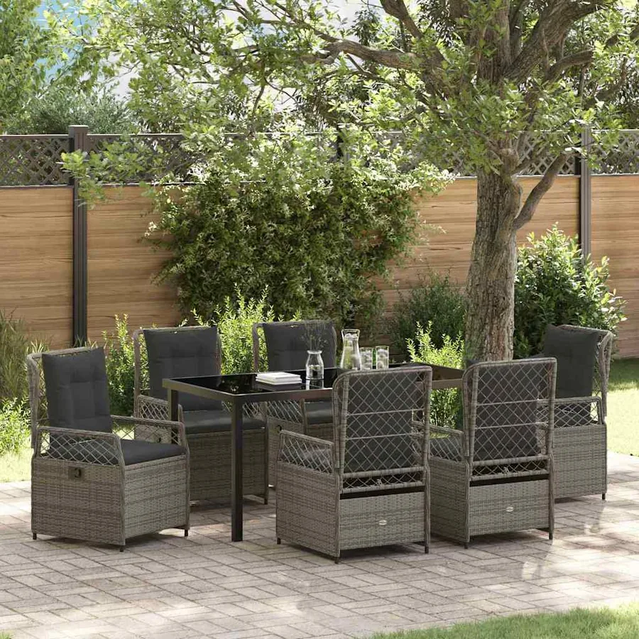 Ensemble de salle à manger pour jardin 7 pcs Gris polyrotin