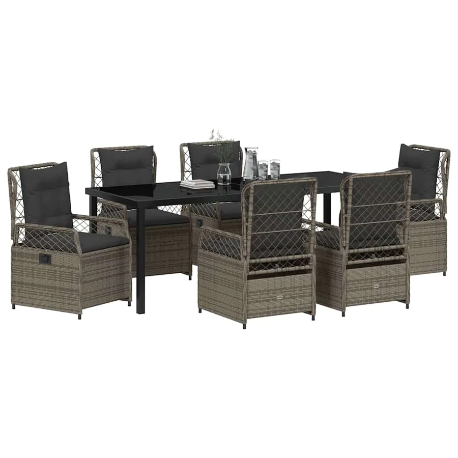 Ensemble de salle à manger pour jardin 7 pcs Gris polyrotin - 3