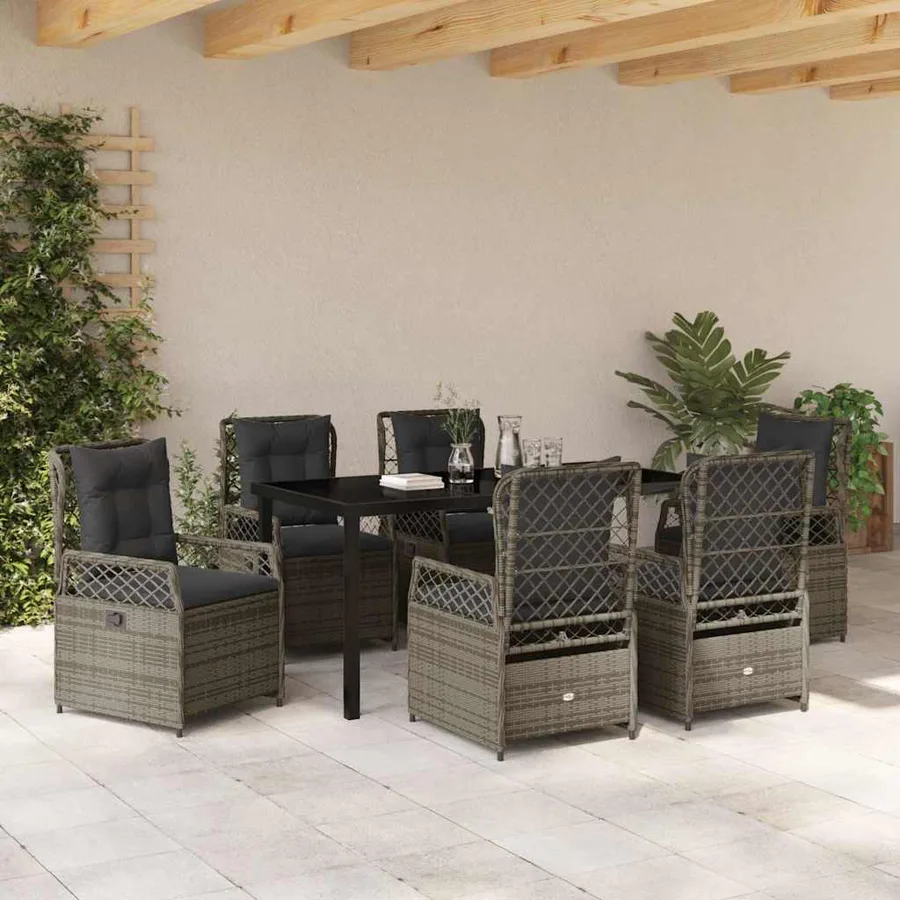 Ensemble de salle à manger pour jardin 7 pcs Gris polyrotin - 4