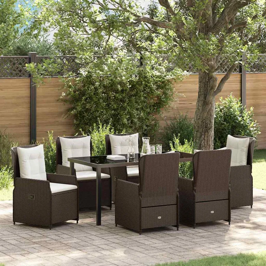 Ensemble de salle à manger pour jardin 7 pcs Marron polyrotin