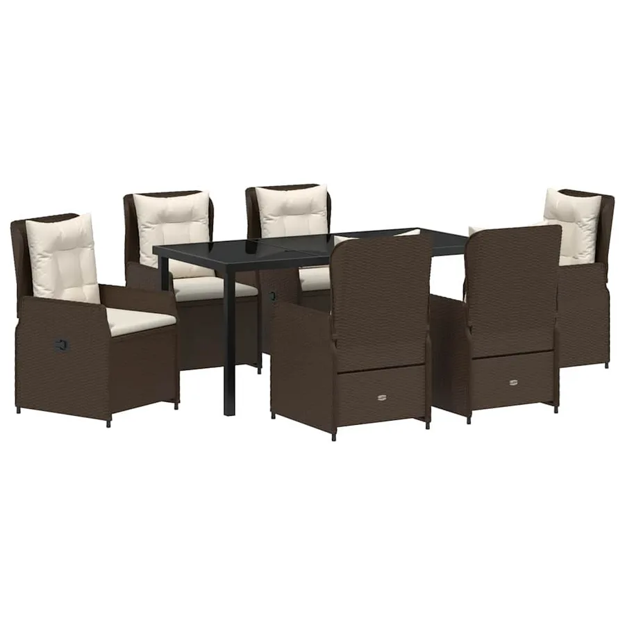 Ensemble de salle à manger pour jardin 7 pcs Marron polyrotin - 2