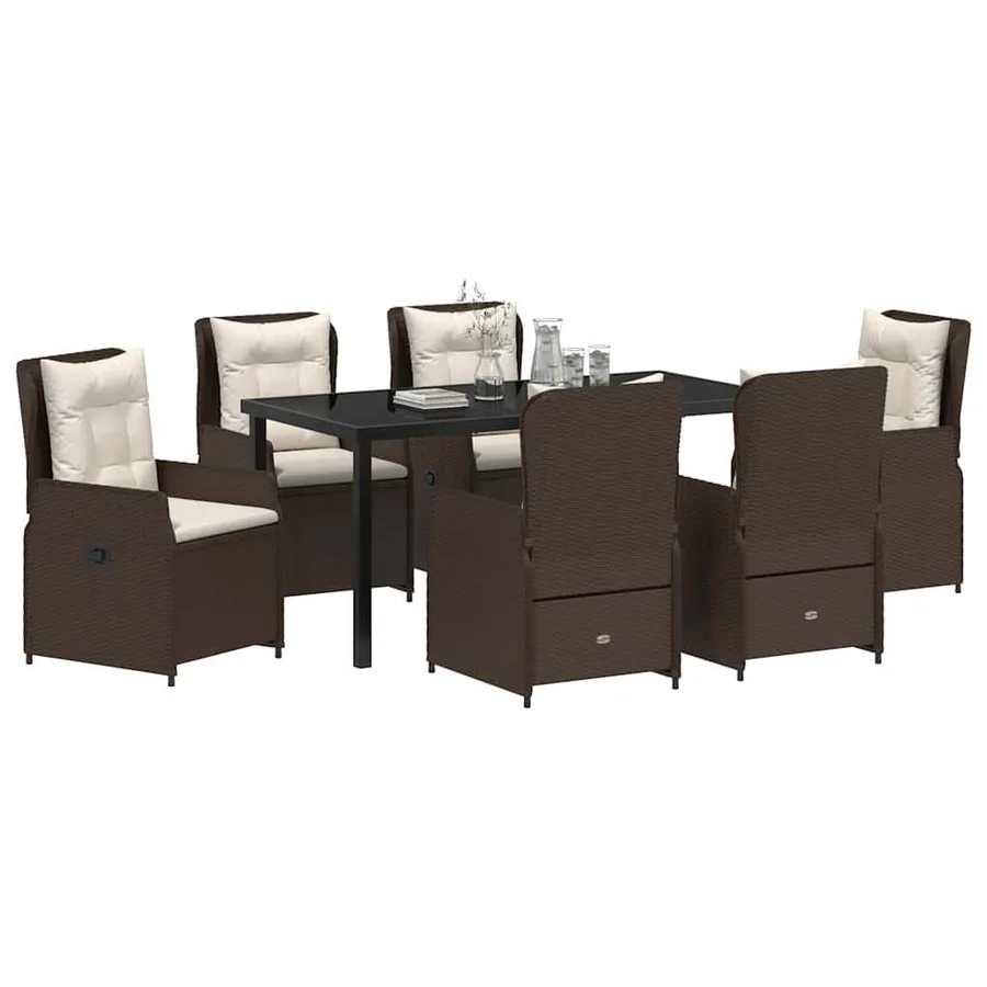 Ensemble de salle à manger pour jardin 7 pcs Marron polyrotin - 3