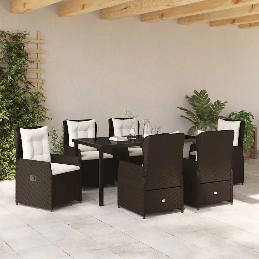 Ensemble de salle à manger pour jardin 7 pcs Marron polyrotin - 4