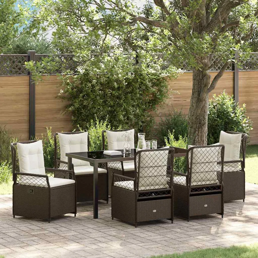 Ensemble de salle à manger pour jardin 7 pcs Marron polyrotin