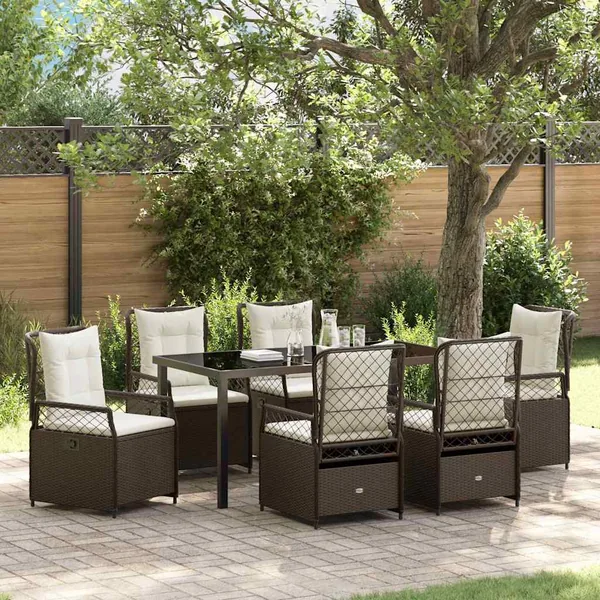 Ensemble de salle à manger pour jardin 7 pcs Marron polyrotin
