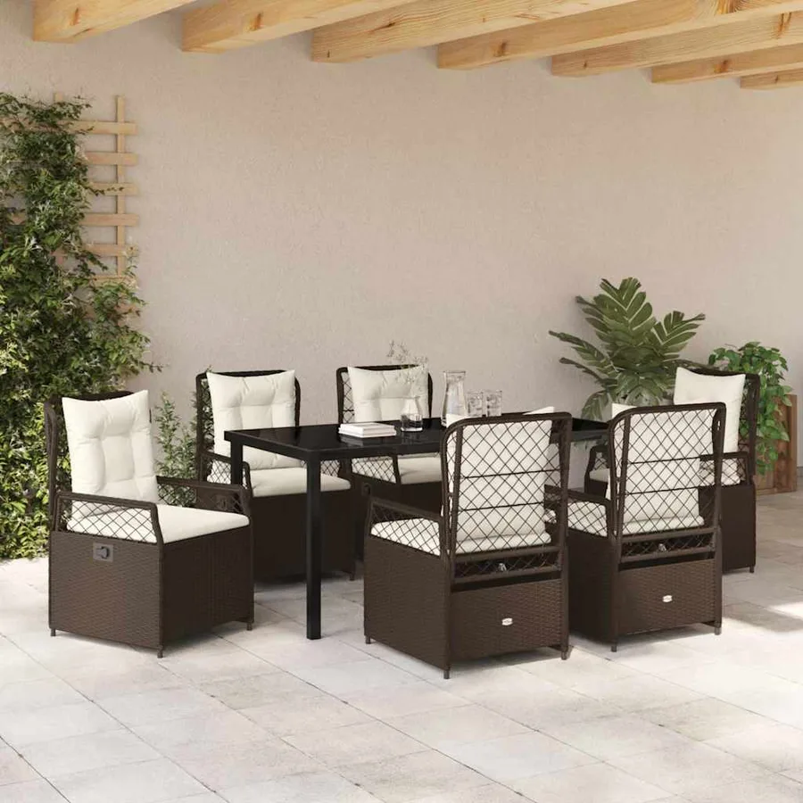 Ensemble de salle à manger pour jardin 7 pcs Marron polyrotin - 4