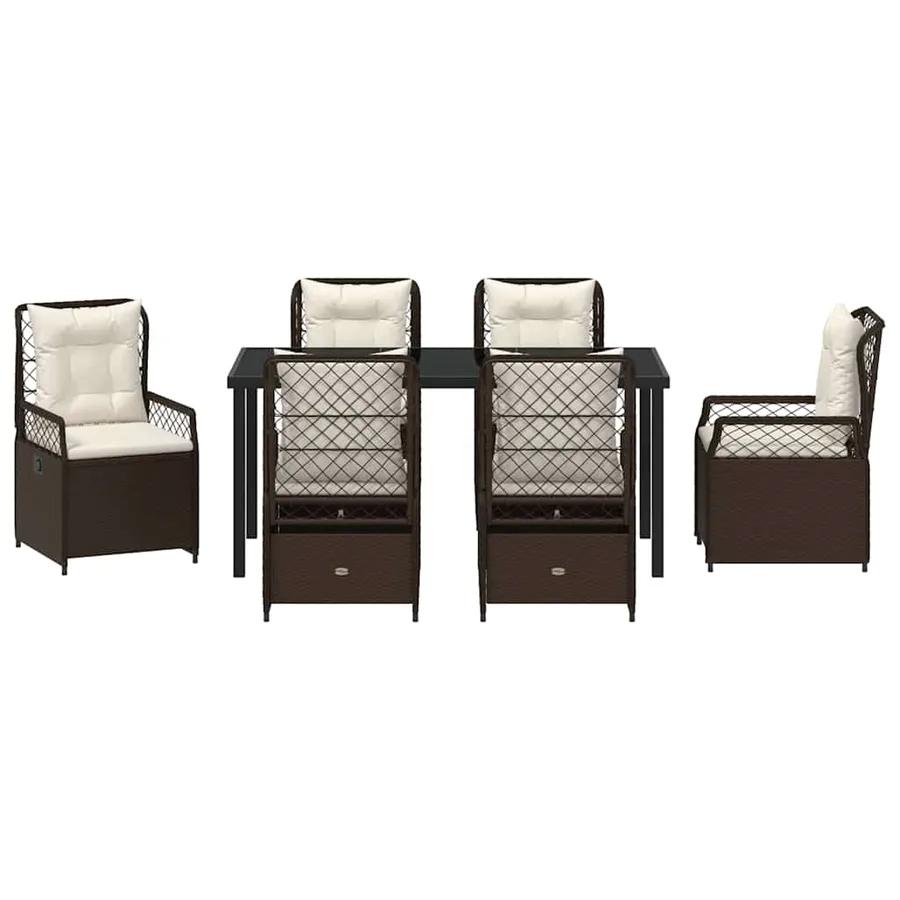 Ensemble de salle à manger pour jardin 7 pcs Marron polyrotin - 7