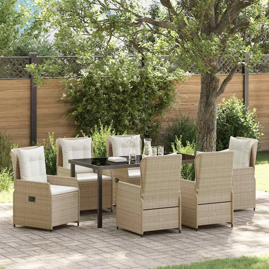 Ensemble de salle à manger pour jardin 7 pcs polyrotin