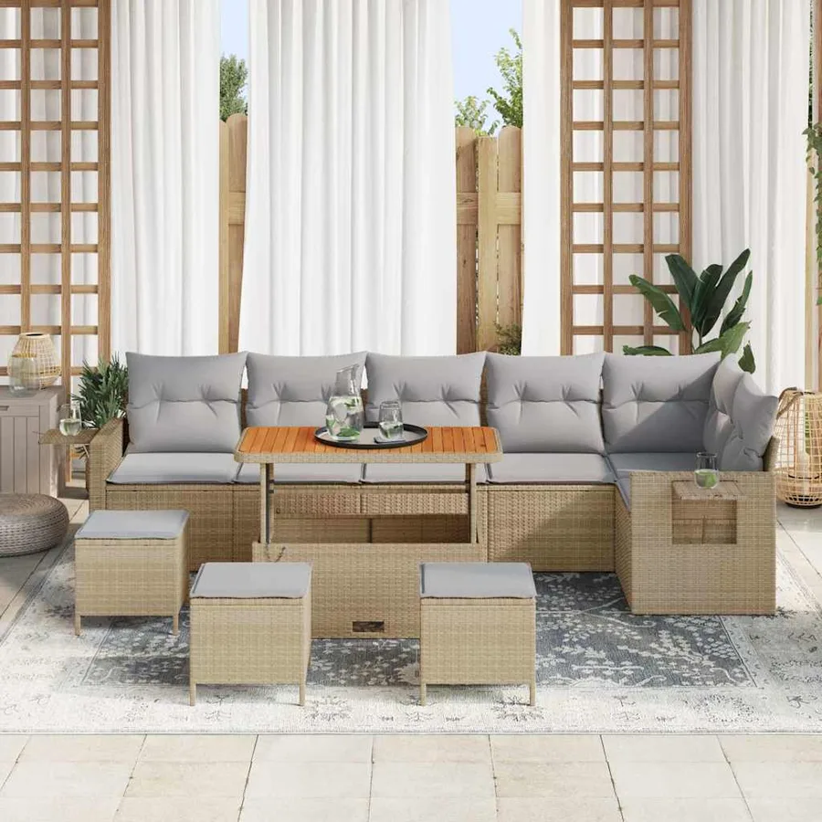 Ensemble de canapé de jardin 10 pcs Beige polyrotin - 3