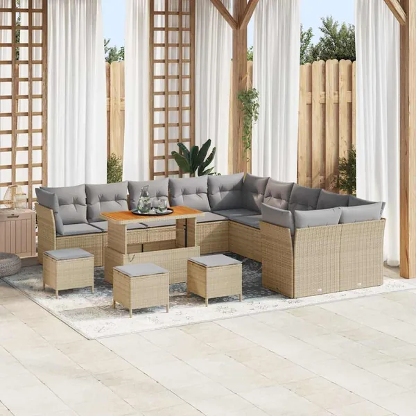 Ensemble de canapé de jardin 14 pcs Beige polyrotin