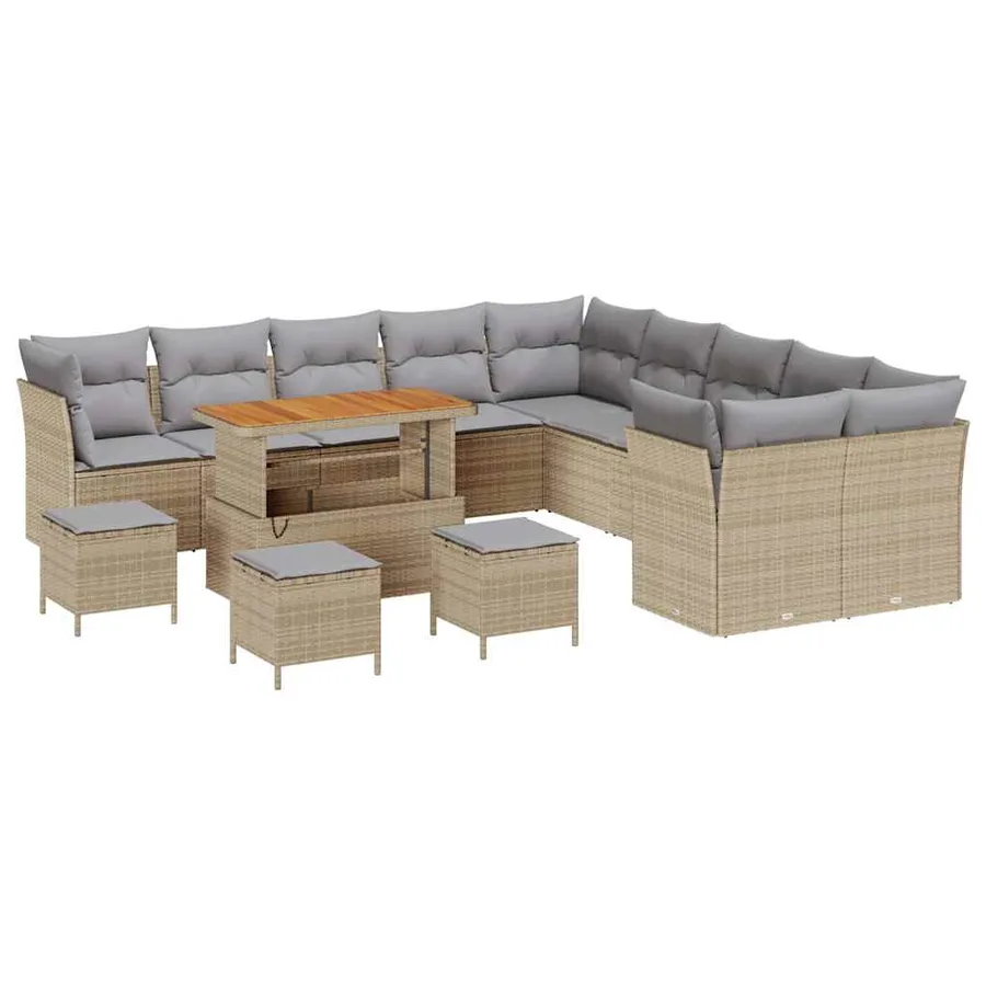Ensemble de canapé de jardin 14 pcs Beige polyrotin - 2
