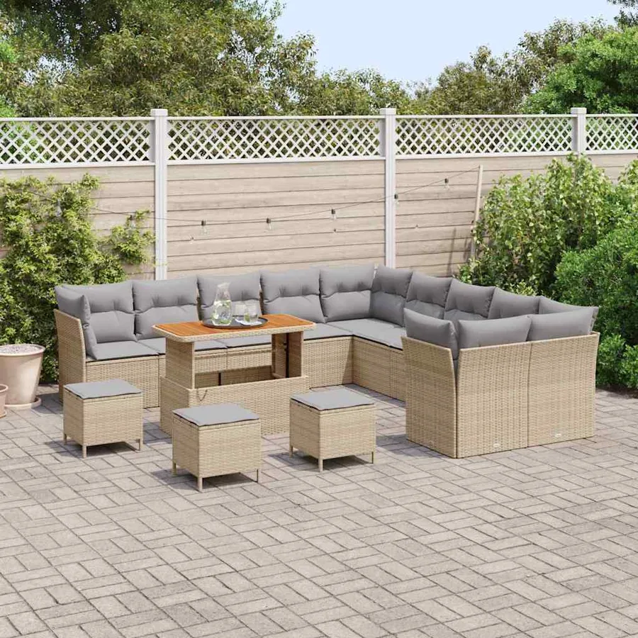 Ensemble de canapé de jardin 14 pcs Beige polyrotin - 3