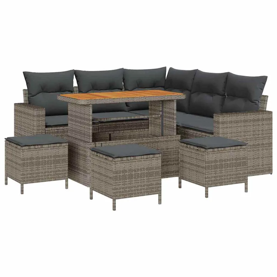 Ensemble de canapé de jardin 9 pcs Gris polyrotin - 2