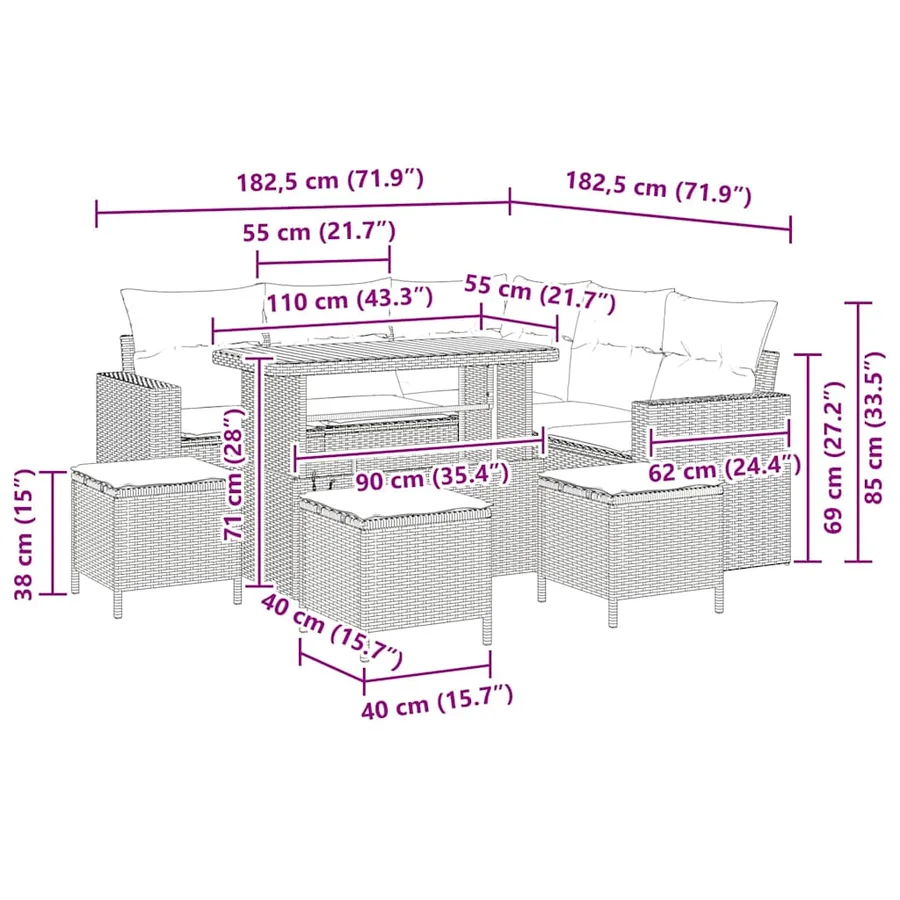 Ensemble de canapé de jardin 9 pcs Gris polyrotin - 8