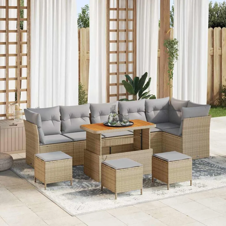 Ensemble de canapé de jardin 10 pcs Beige polyrotin