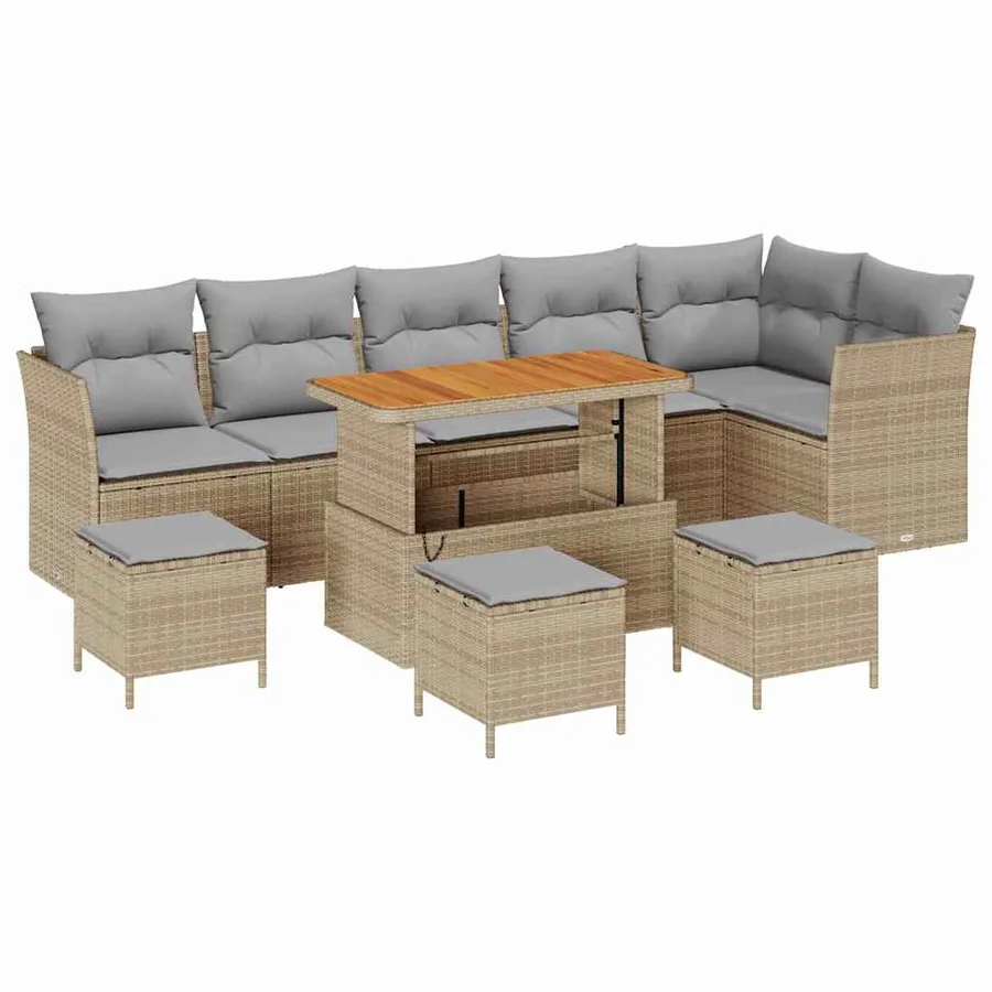 Ensemble de canapé de jardin 10 pcs Beige polyrotin - 2