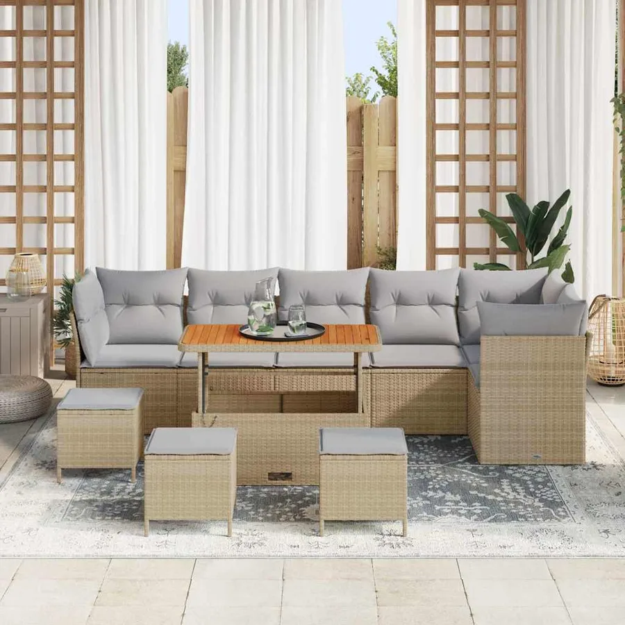 Ensemble de canapé de jardin 10 pcs Beige polyrotin - 3