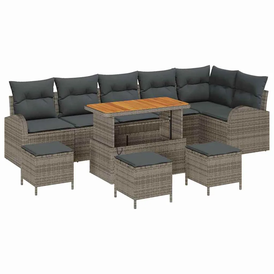 Ensemble de canapé de jardin avec coussin 10 pcs Gris polyrotin - 2