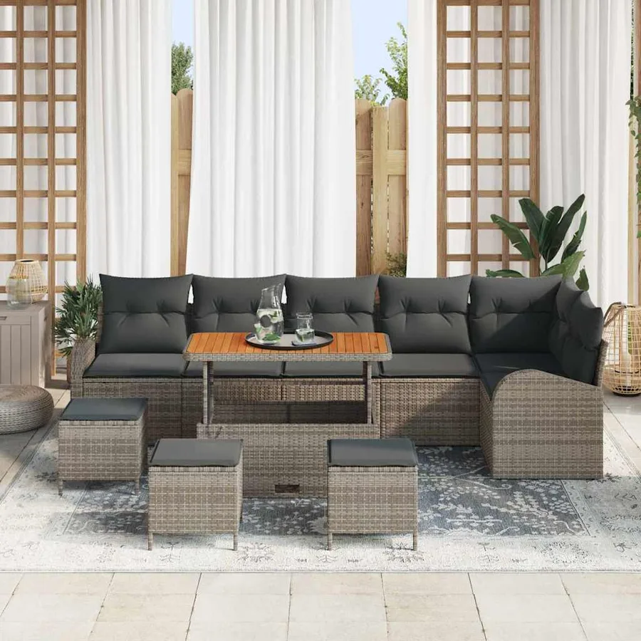 Ensemble de canapé de jardin avec coussin 10 pcs Gris polyrotin - 3