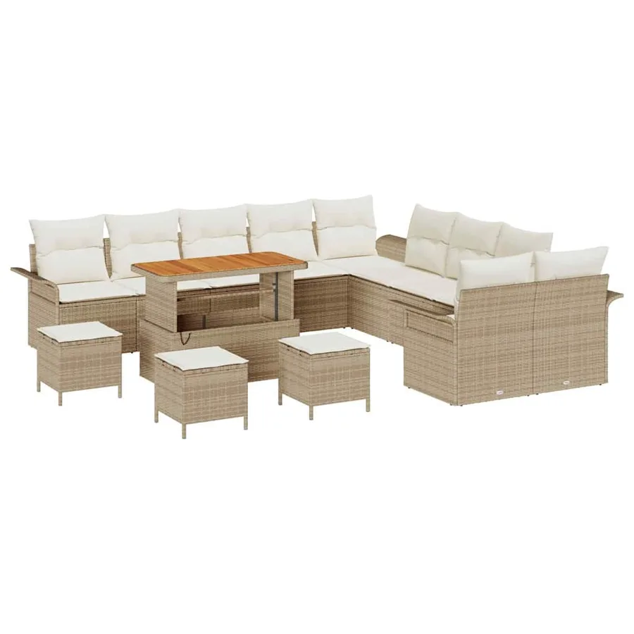 Ensemble de canapé de jardin 14 pcs Beige polyrotin - 2