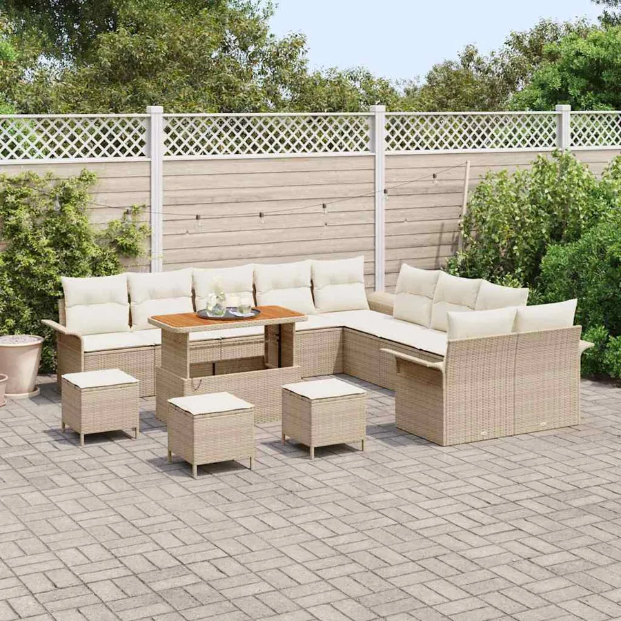 Ensemble de canapé de jardin 14 pcs Beige polyrotin - 3