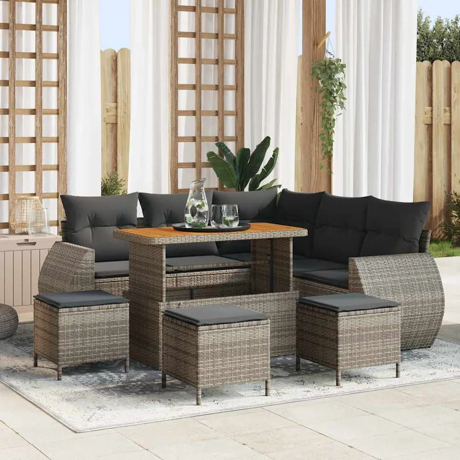 Ensemble de canapé de jardin 9 pcs Gris polyrotin