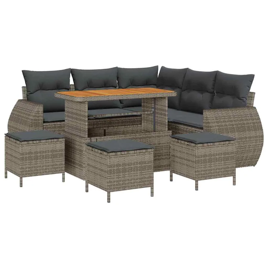 Ensemble de canapé de jardin 9 pcs Gris polyrotin - 2