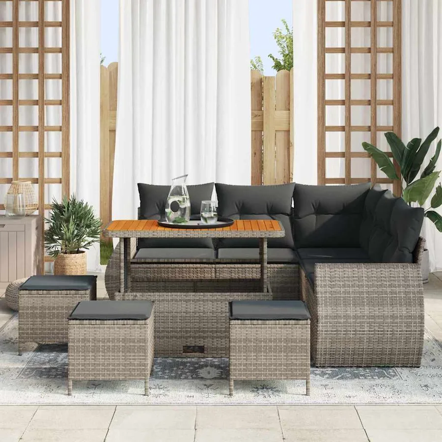 Ensemble de canapé de jardin 9 pcs Gris polyrotin - 3