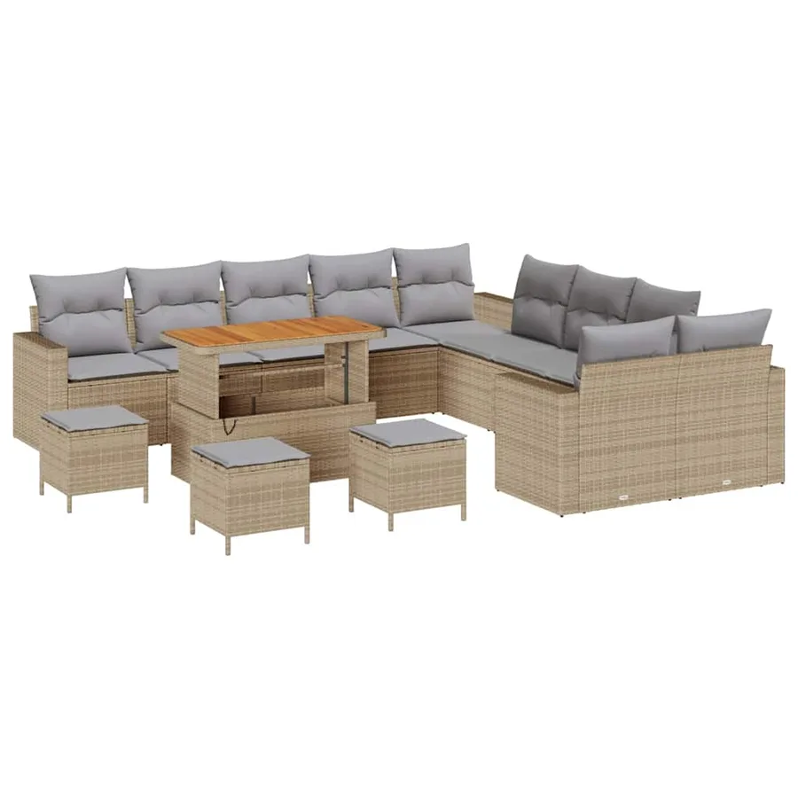 Ensemble de canapé de jardin 14 pcs Beige polyrotin - 2