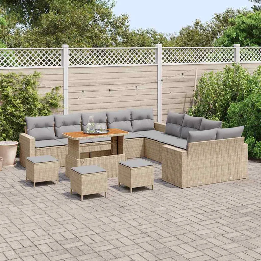 Ensemble de canapé de jardin 14 pcs Beige polyrotin - 3