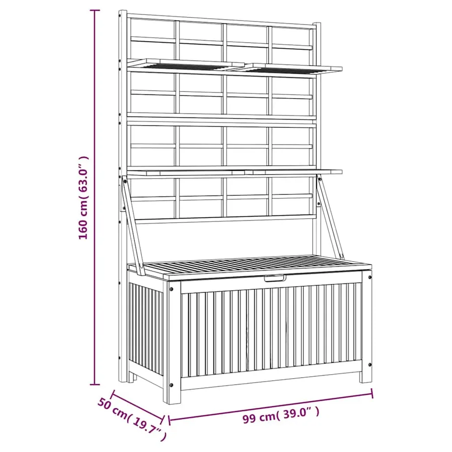 Boîte de rangement avec treillis 99x50x160 cm Acacia massif - 10