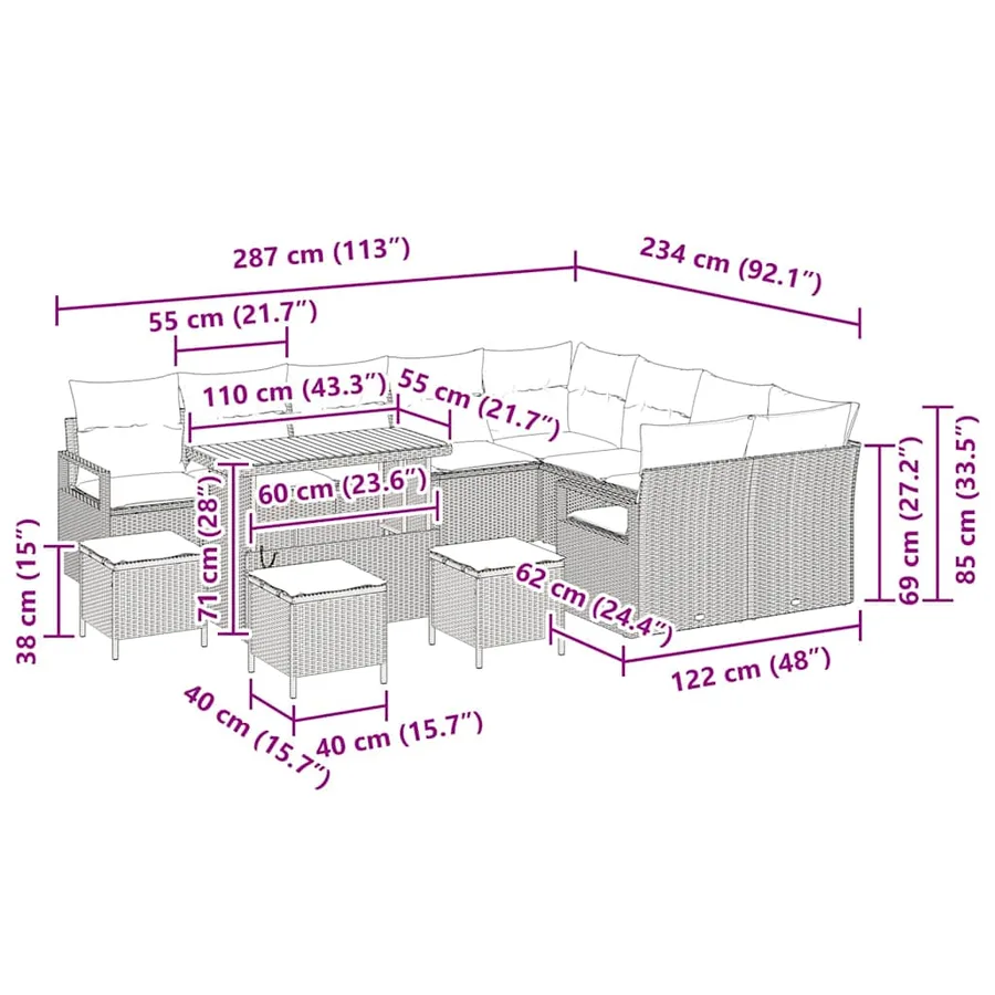 Ensemble de canapé de jardin 13 pcs Beige polyrotin - 14