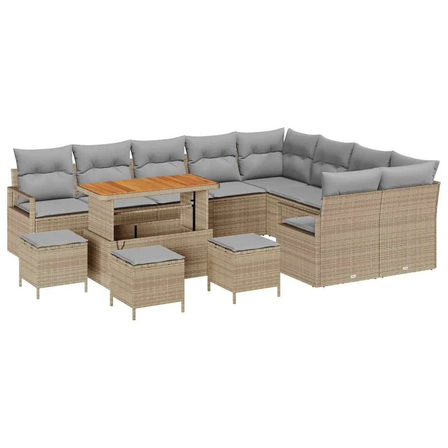 Ensemble de canapé de jardin 13 pcs Beige polyrotin - 2