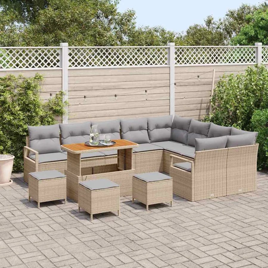 Ensemble de canapé de jardin 13 pcs Beige polyrotin - 3
