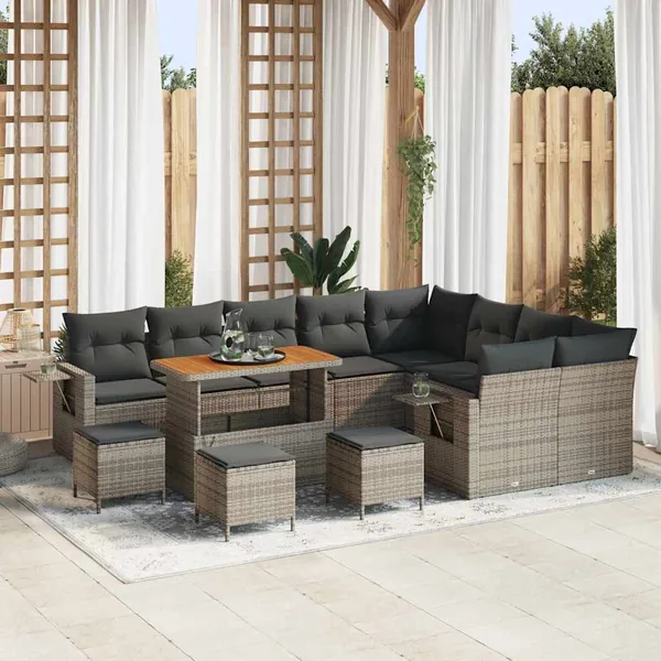Ensemble de canapé de jardin 13 pcs Gris polyrotin