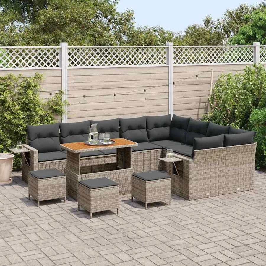 Ensemble de canapé de jardin 13 pcs Gris polyrotin - 3