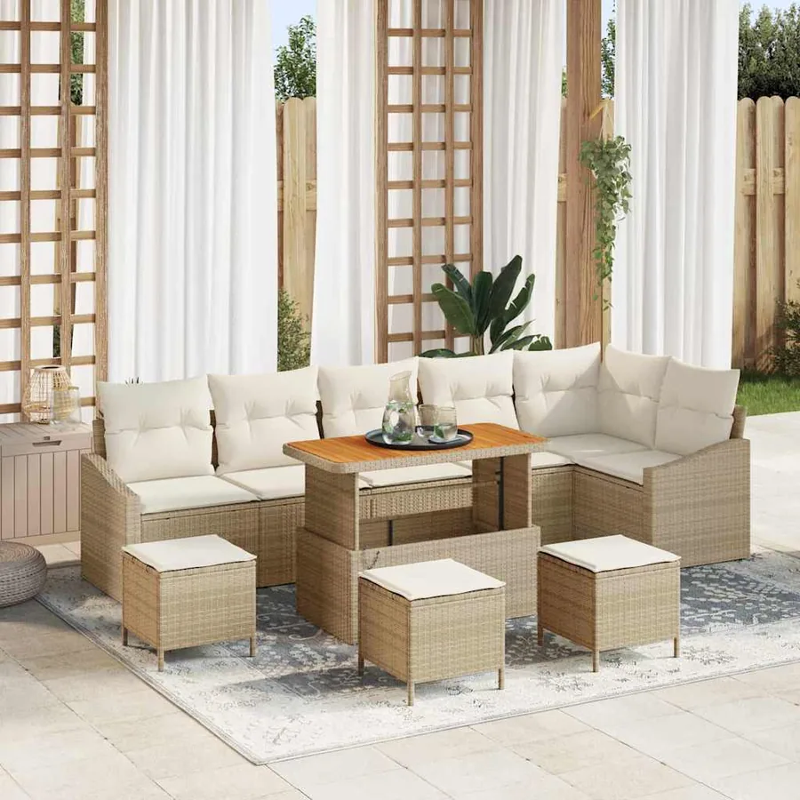 Ensemble de canapé de jardin 10 pcs Beige polyrotin