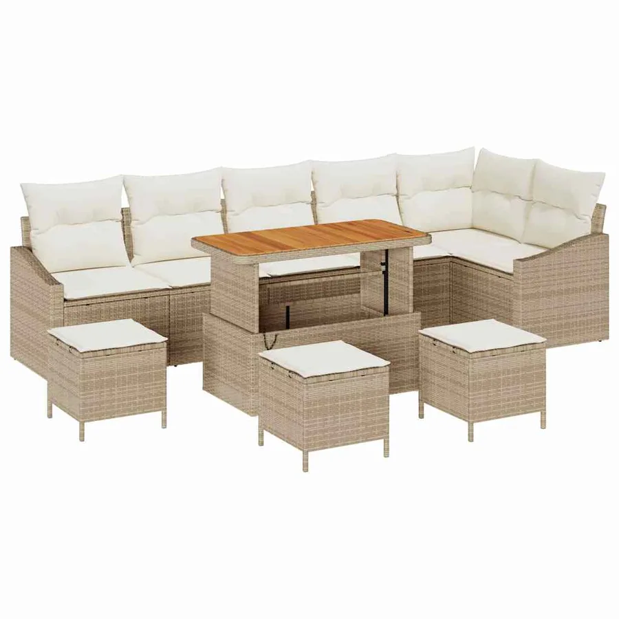 Ensemble de canapé de jardin 10 pcs Beige polyrotin - 2