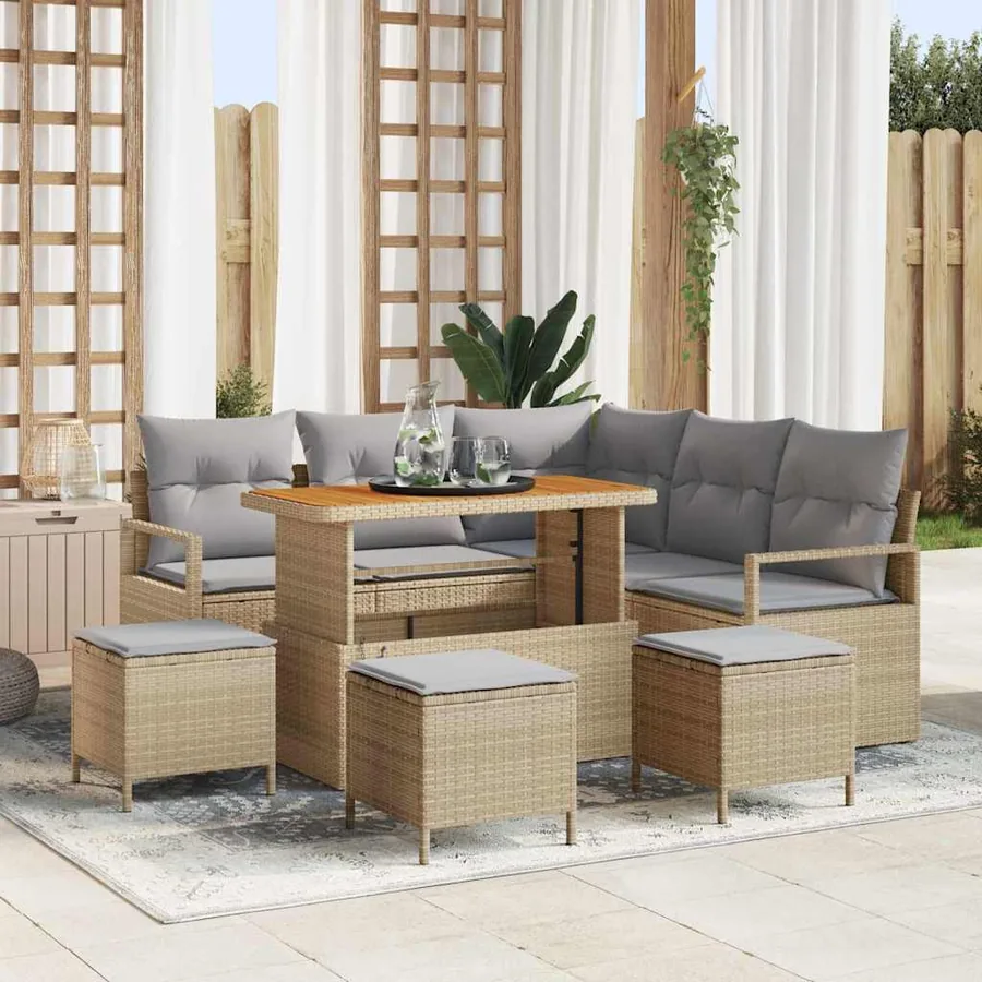 Ensemble de canapé de jardin avec coussin 9 pcs Beige polyrotin