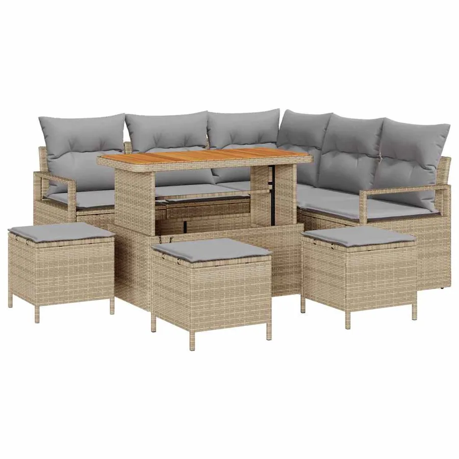 Ensemble de canapé de jardin avec coussin 9 pcs Beige polyrotin - 2
