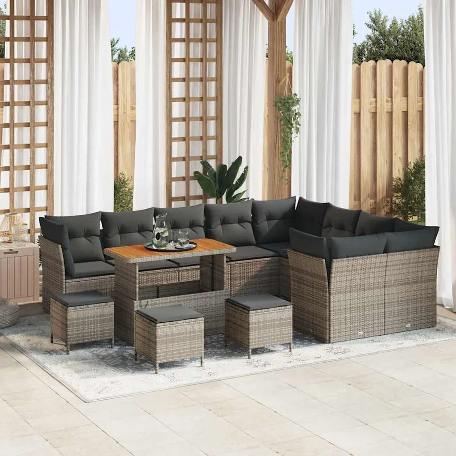 Ensemble de canapé de jardin 13 pcs Gris polyrotin