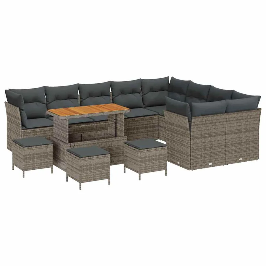 Ensemble de canapé de jardin 13 pcs Gris polyrotin - 2