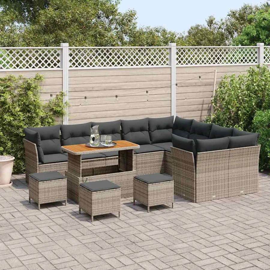 Ensemble de canapé de jardin 13 pcs Gris polyrotin - 3