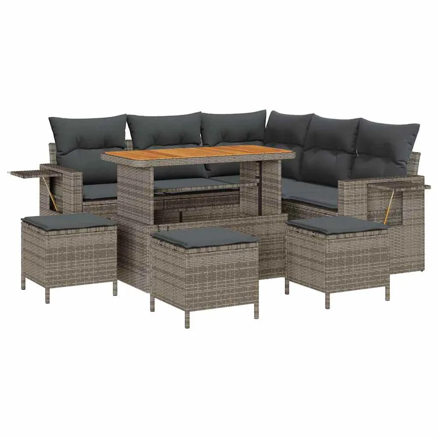 Ensemble de canapé de jardin avec coussin 9 pcs Gris polyrotin - 2