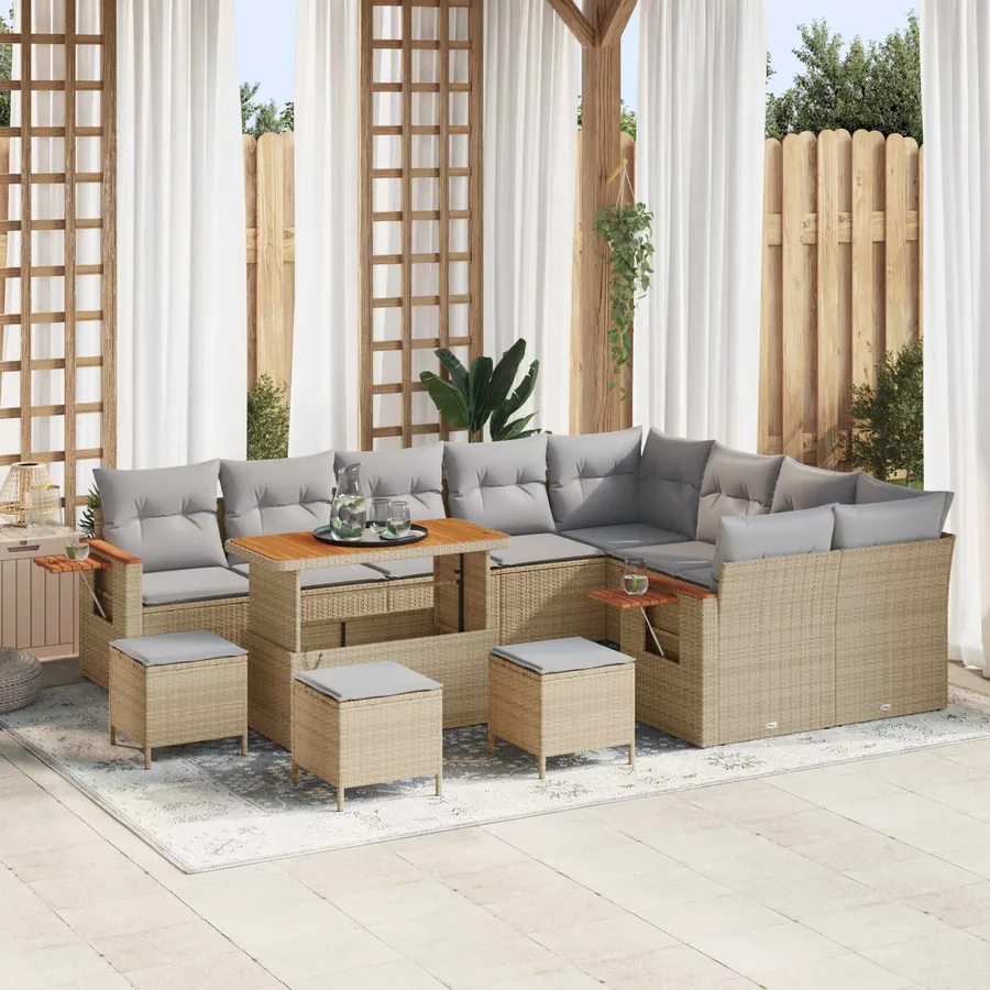 Ensemble de canapé de jardin 13 pcs Beige polyrotin