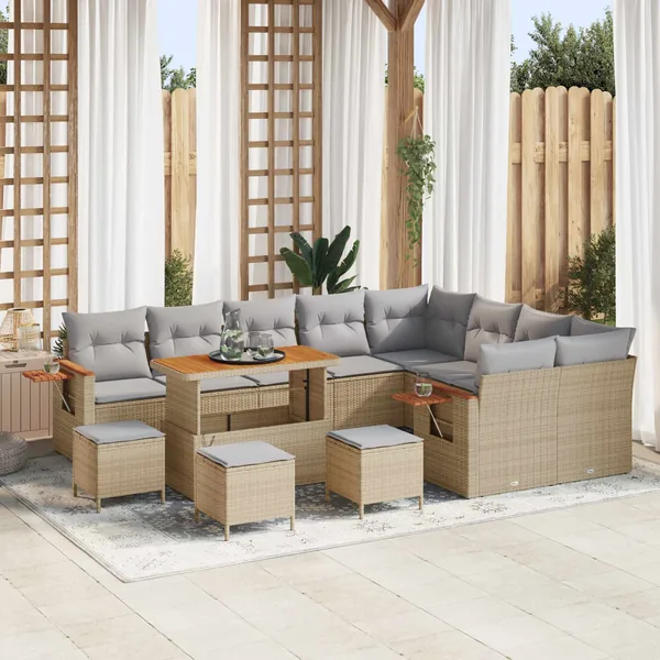Ensemble de canapé de jardin 13 pcs Beige polyrotin